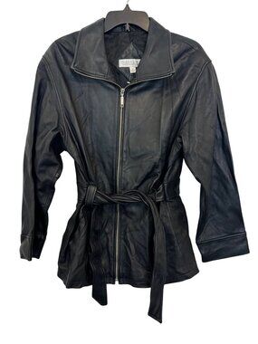 vintage Valerie Stevens Black Lambskin Leather Jacket With Belt Womens Small